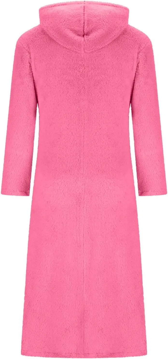 Long Sleeve Dress for Women 2024 Winter Warm Fluffy Fuzzy Hooded Dress Casual Plush Midi Dress Nightgown with Pockets