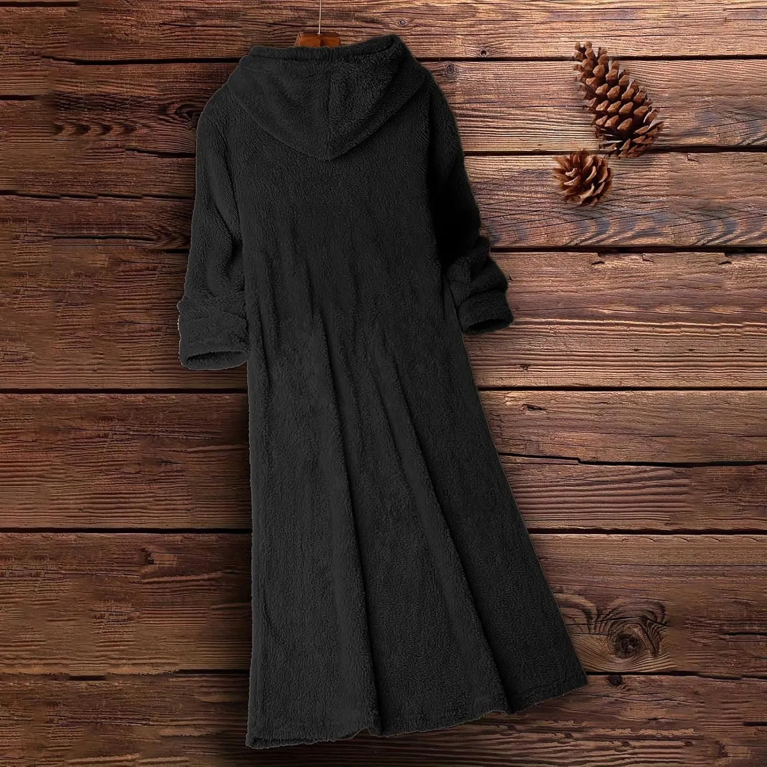 Long Sleeve Dress for Women 2024 Winter Warm Fluffy Fuzzy Hooded Dress Casual Plush Midi Dress Nightgown with Pockets