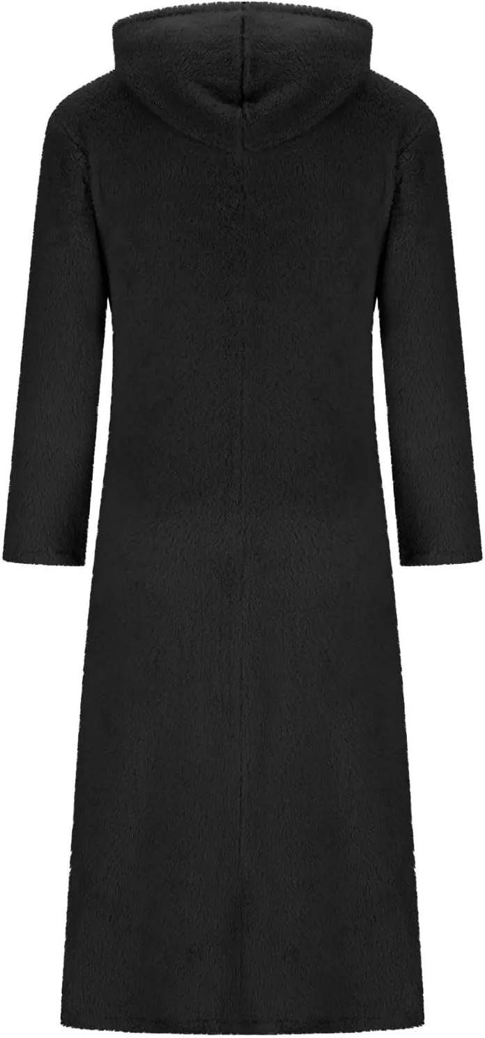 Long Sleeve Dress for Women 2024 Winter Warm Fluffy Fuzzy Hooded Dress Casual Plush Midi Dress Nightgown with Pockets