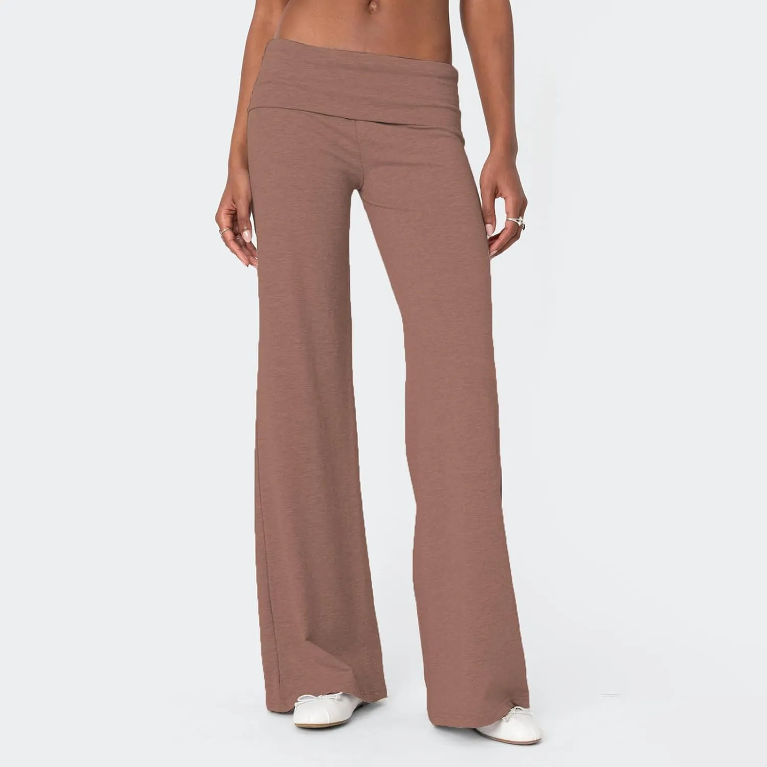 Lounge Yoga Pants for Women Fold Over Low Waist Wide Leg Sweatpants Flare Leggings Bell Bottoms Y2K Foldover Pants