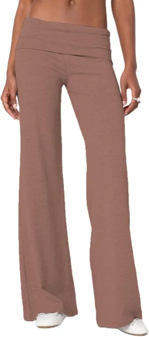 Lounge Yoga Pants for Women Fold Over Low Waist Wide Leg Sweatpants Flare Leggings Bell Bottoms Y2K Foldover Pants