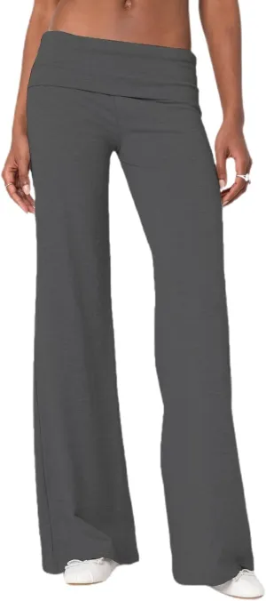 Lounge Yoga Pants for Women Fold Over Low Waist Wide Leg Sweatpants Flare Leggings Bell Bottoms Y2K Foldover Pants
