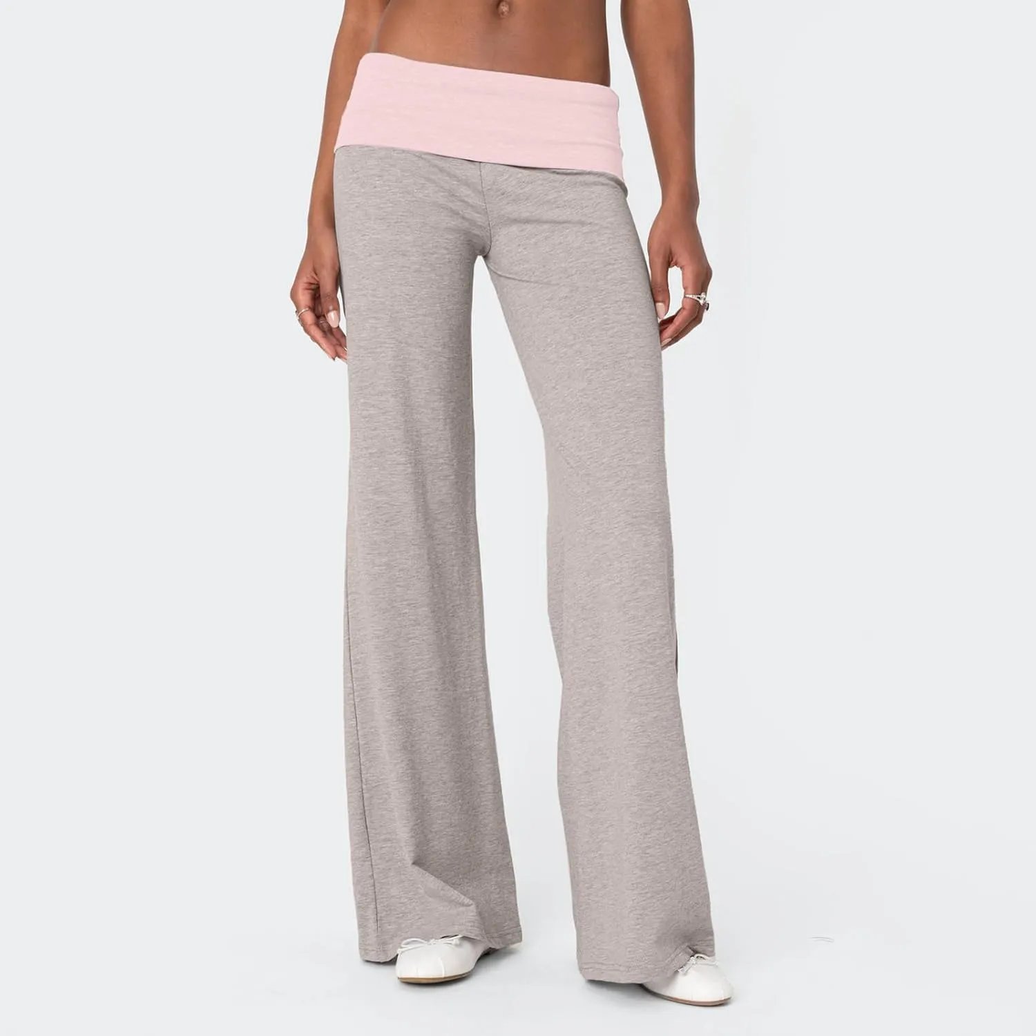 Lounge Yoga Pants for Women Fold Over Low Waist Wide Leg Sweatpants Flare Leggings Bell Bottoms Y2K Foldover Pants