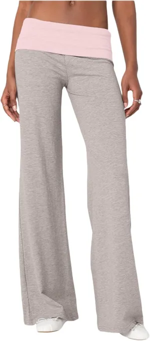 Lounge Yoga Pants for Women Fold Over Low Waist Wide Leg Sweatpants Flare Leggings Bell Bottoms Y2K Foldover Pants
