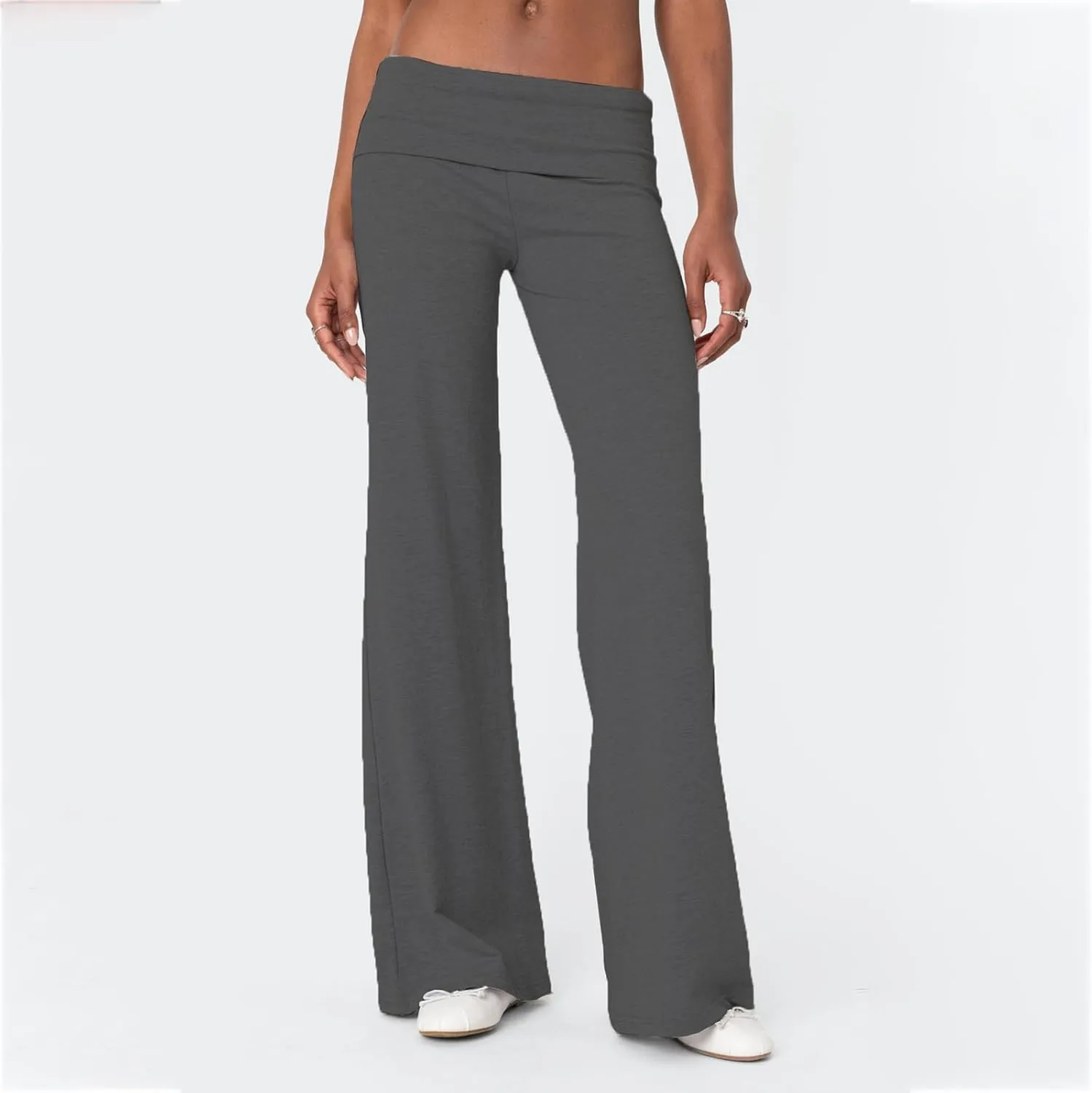 Lounge Yoga Pants for Women Fold Over Low Waist Wide Leg Sweatpants Flare Leggings Bell Bottoms Y2K Foldover Pants