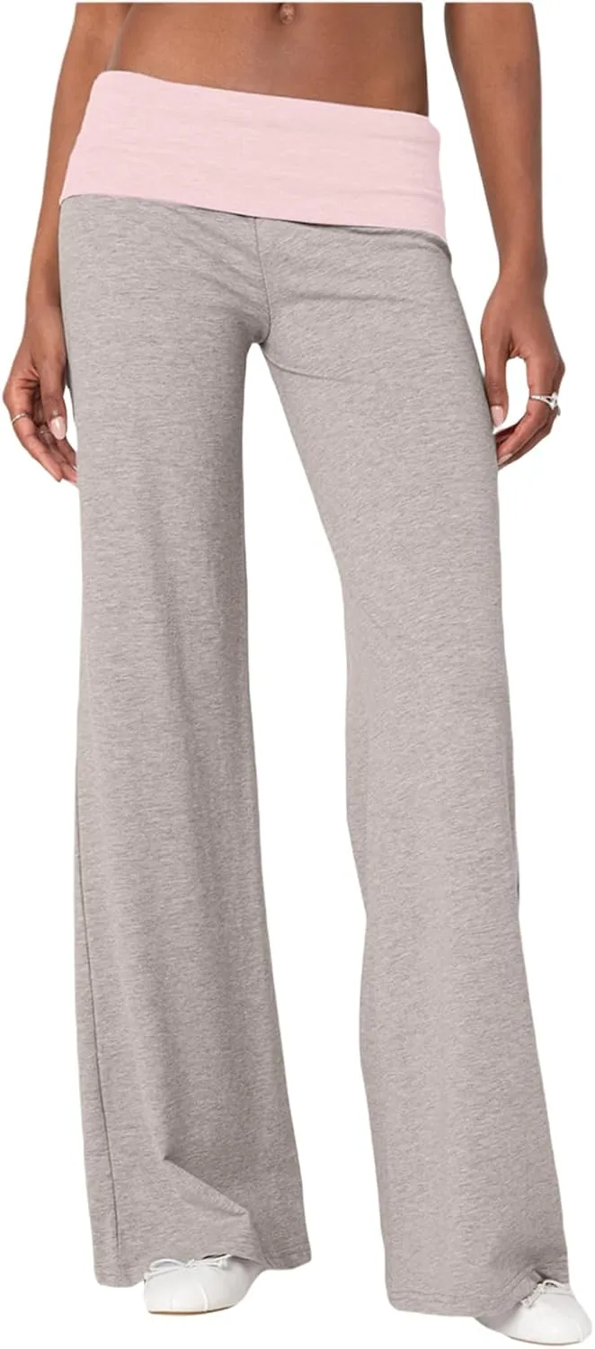 Lounge Yoga Pants for Women Fold Over Low Waist Wide Leg Sweatpants Flare Leggings Bell Bottoms Y2K Foldover Pants