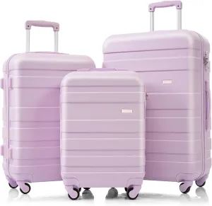 Luggage Set Durable ABS Hardshell 3-Piece Suitcase Set Lightweight Spinner Wheels, 20'', 24'', 28'', Purple
