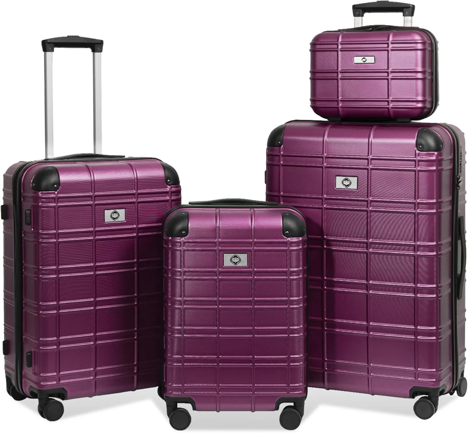 Luggage Sets Durable ABS PC Hardshell 4-Piece Spinner Wheel Suitcase Set, Lightweight, Purple
