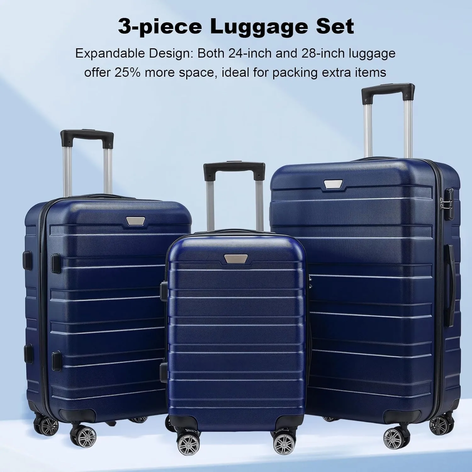 Luggage Sets, Expandable ABS Suitcase, 3 Piece Set Durable Hard Shell Spinner Wheel TSA Lock