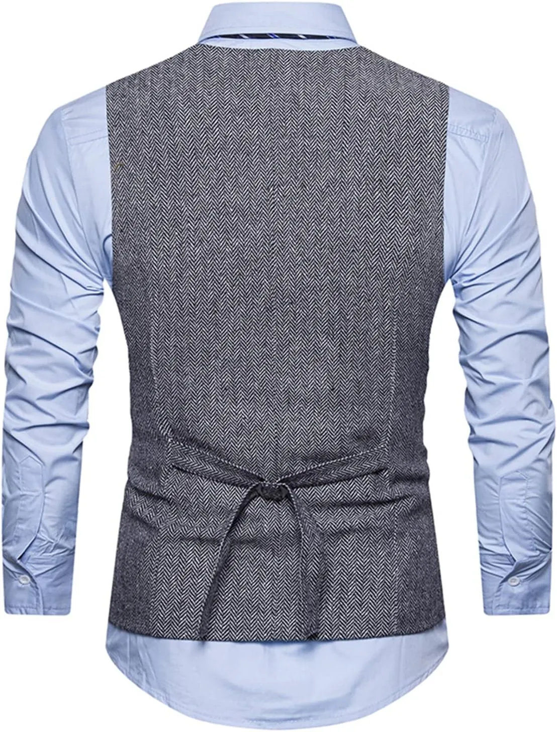 Lu's Chic Men's Double Breasted Waistcoat Fitted Sleeveless Suit Vest Cotton Business Formal Top