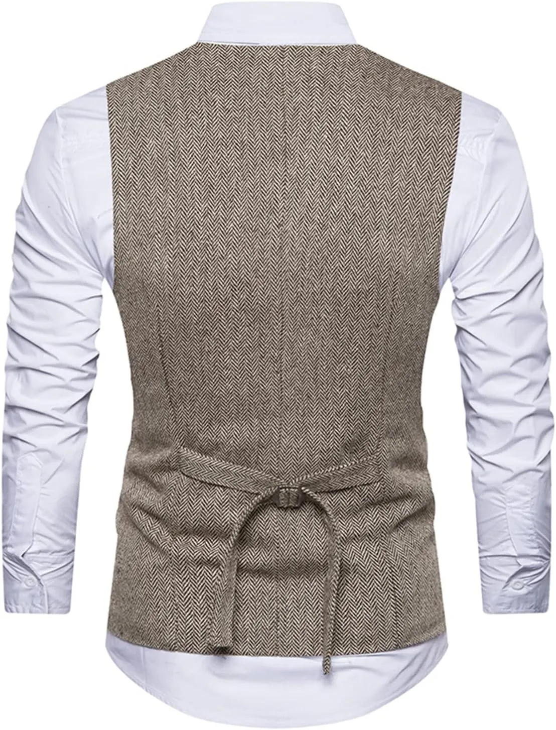 Lu's Chic Men's Double Breasted Waistcoat Fitted Sleeveless Suit Vest Cotton Business Formal Top