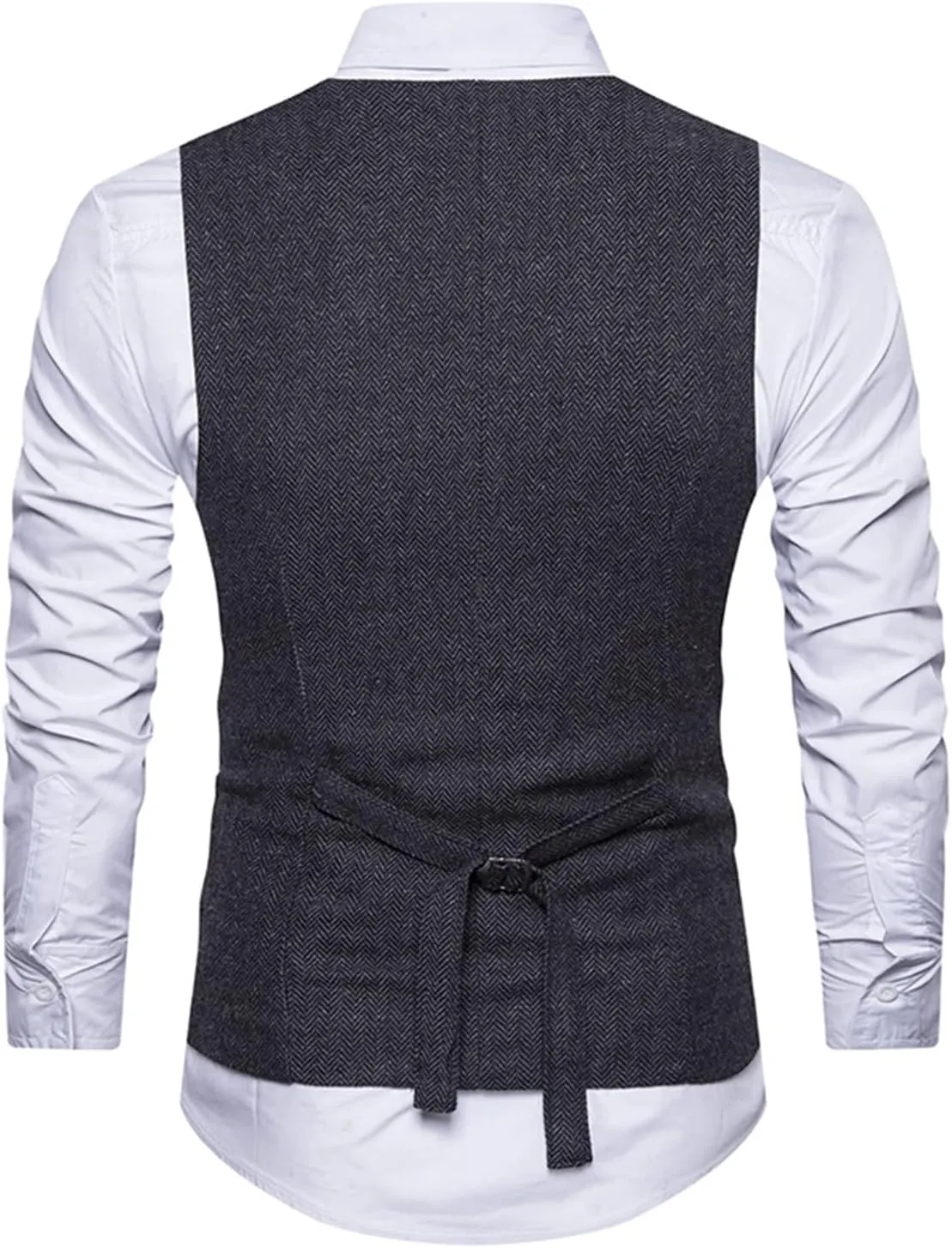 Lu's Chic Men's Double Breasted Waistcoat Fitted Sleeveless Suit Vest Cotton Business Formal Top