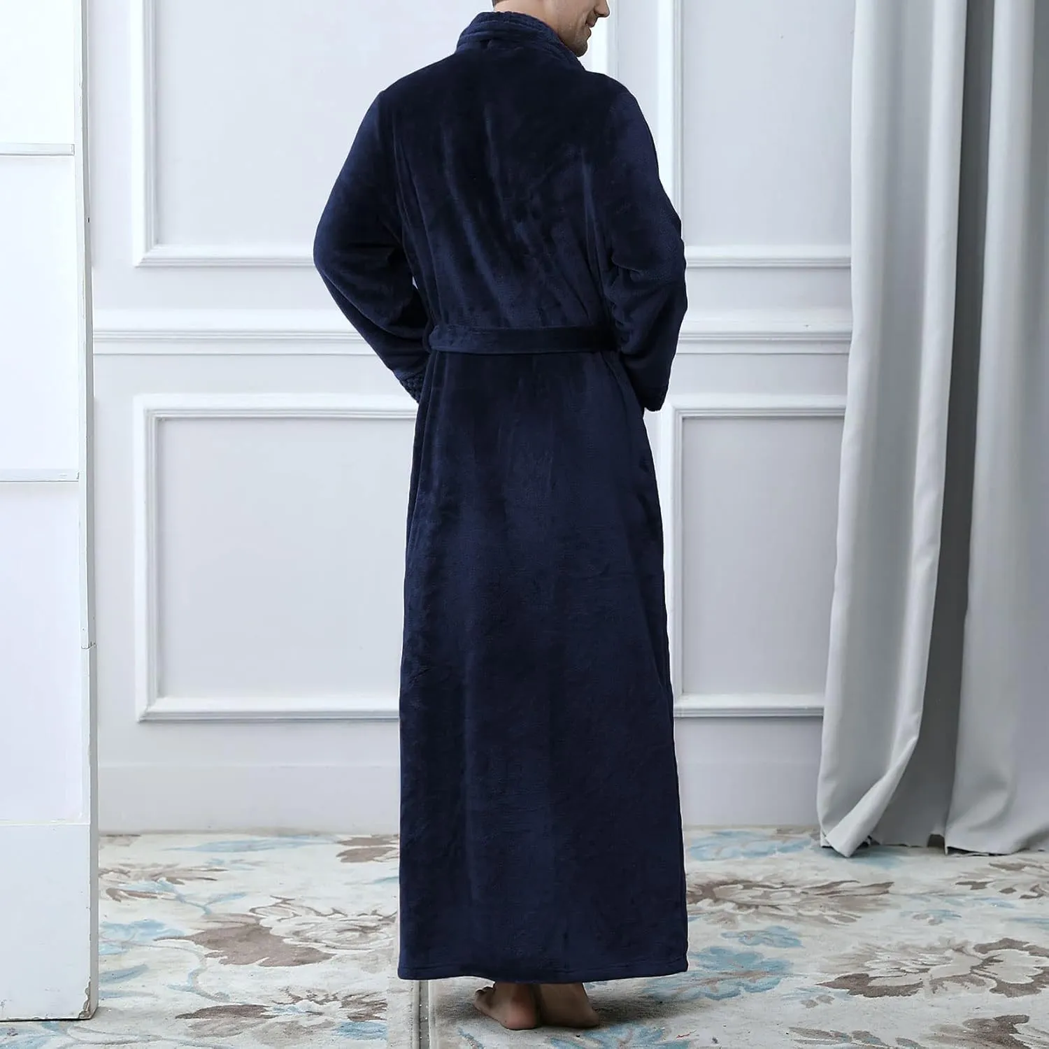 Lu's Chic Men's Long Sleeve Robe House Bathrobe Full Length Fluffy Pocket Winter Bath Hot Tub