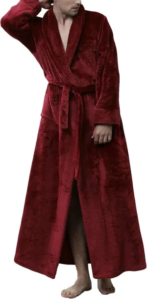 Lu's Chic Men's Long Sleeve Robe House Bathrobe Full Length Fluffy Pocket Winter Bath Hot Tub