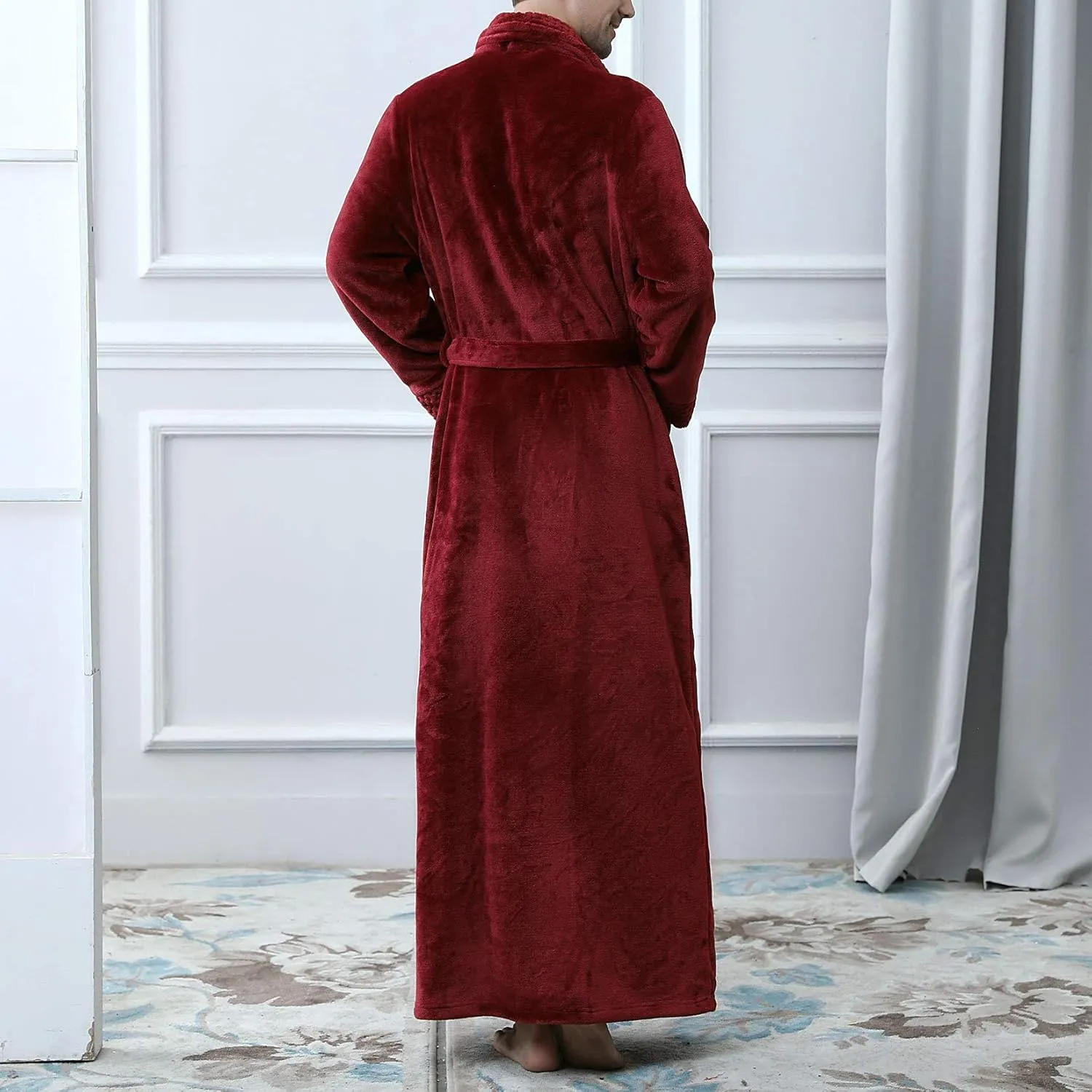 Lu's Chic Men's Long Sleeve Robe House Bathrobe Full Length Fluffy Pocket Winter Bath Hot Tub