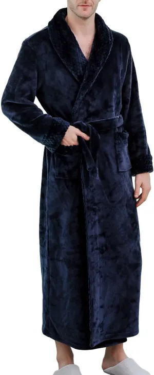 Lu's Chic Men's Long Sleeve Robe House Bathrobe Full Length Fluffy Pocket Winter Bath Hot Tub