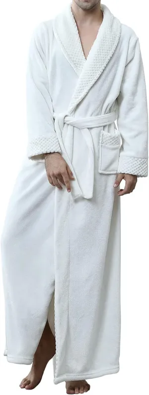 Lu's Chic Men's Long Sleeve Robe House Bathrobe Full Length Fluffy Pocket Winter Bath Hot Tub
