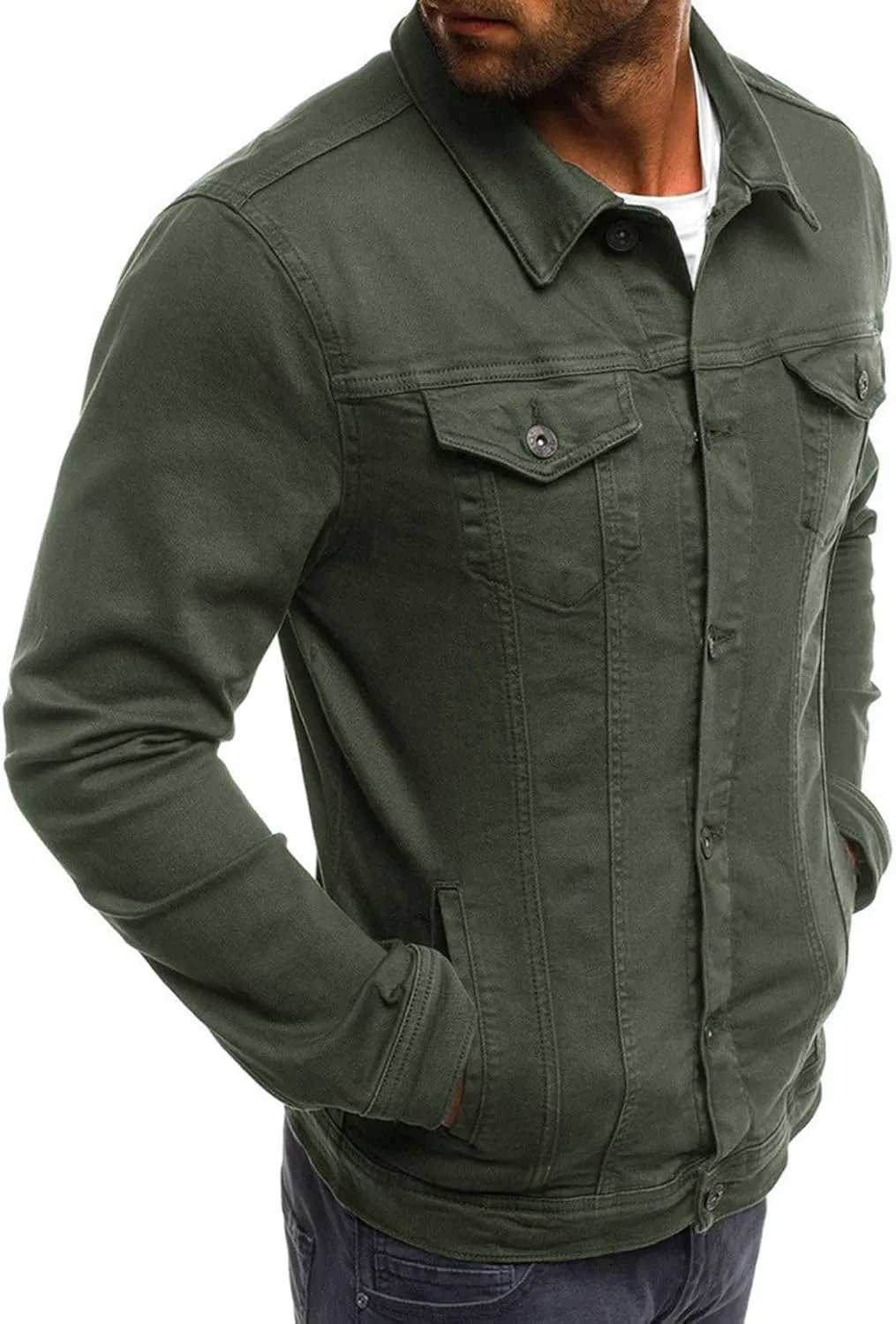 Lu's Chic Men's Shirt Jacket Soft Trucker Long Sleeve Cotton Shacket Fall Classic Button Casual Western