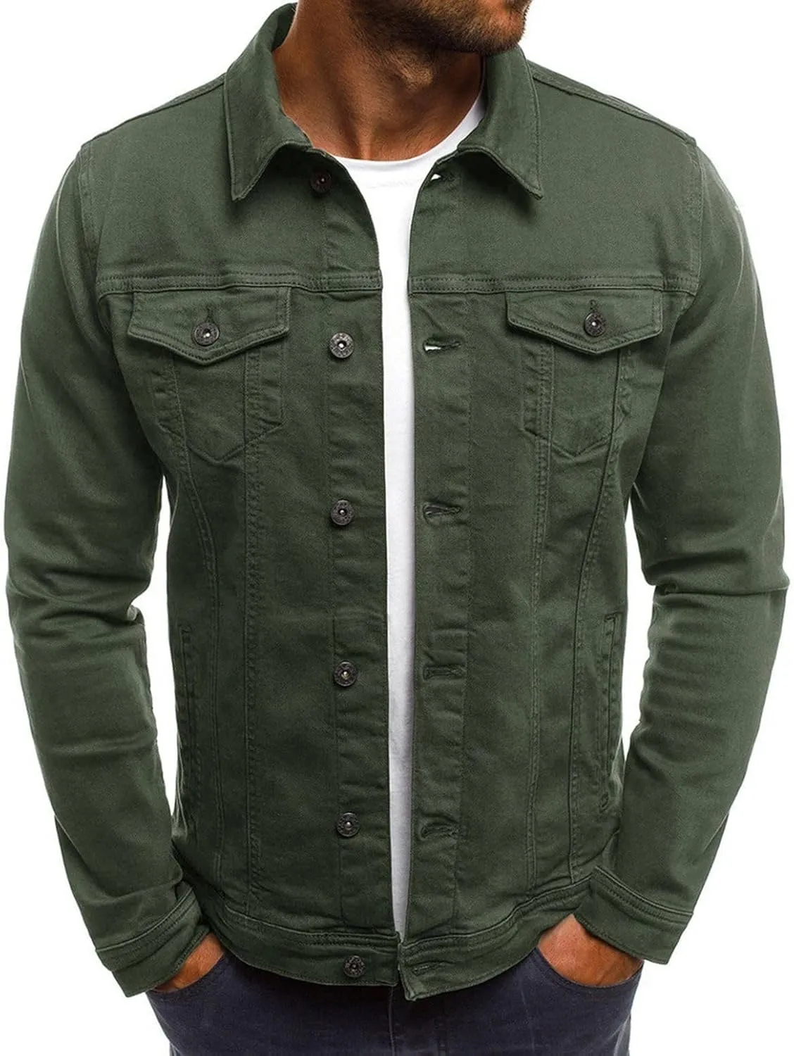 Lu's Chic Men's Shirt Jacket Soft Trucker Long Sleeve Cotton Shacket Fall Classic Button Casual Western