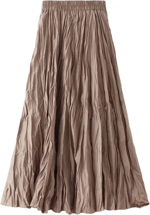 Lu's Chic Women's Long Skirt Pleated A Line Dress Fall Casual Polyester Swing Dress Tea Length Midi