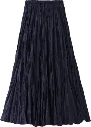 Lu's Chic Women's Long Skirt Pleated A Line Dress Fall Casual Polyester Swing Dress Tea Length Midi