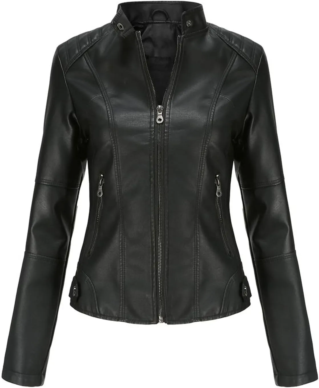 Lu's Chic Women's Long Sleeve Coat Faux Leather Snow Spring Motorcycle Full Zip Leather Jacket Winter Jacket
