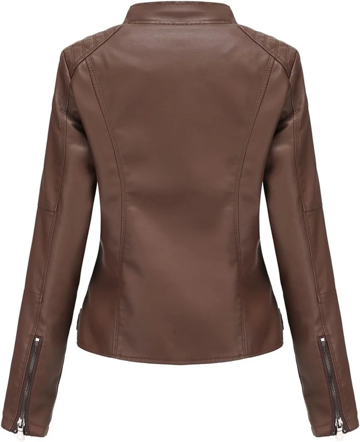 Lu's Chic Women's Long Sleeve Coat Faux Leather Snow Spring Motorcycle Full Zip Leather Jacket Winter Jacket