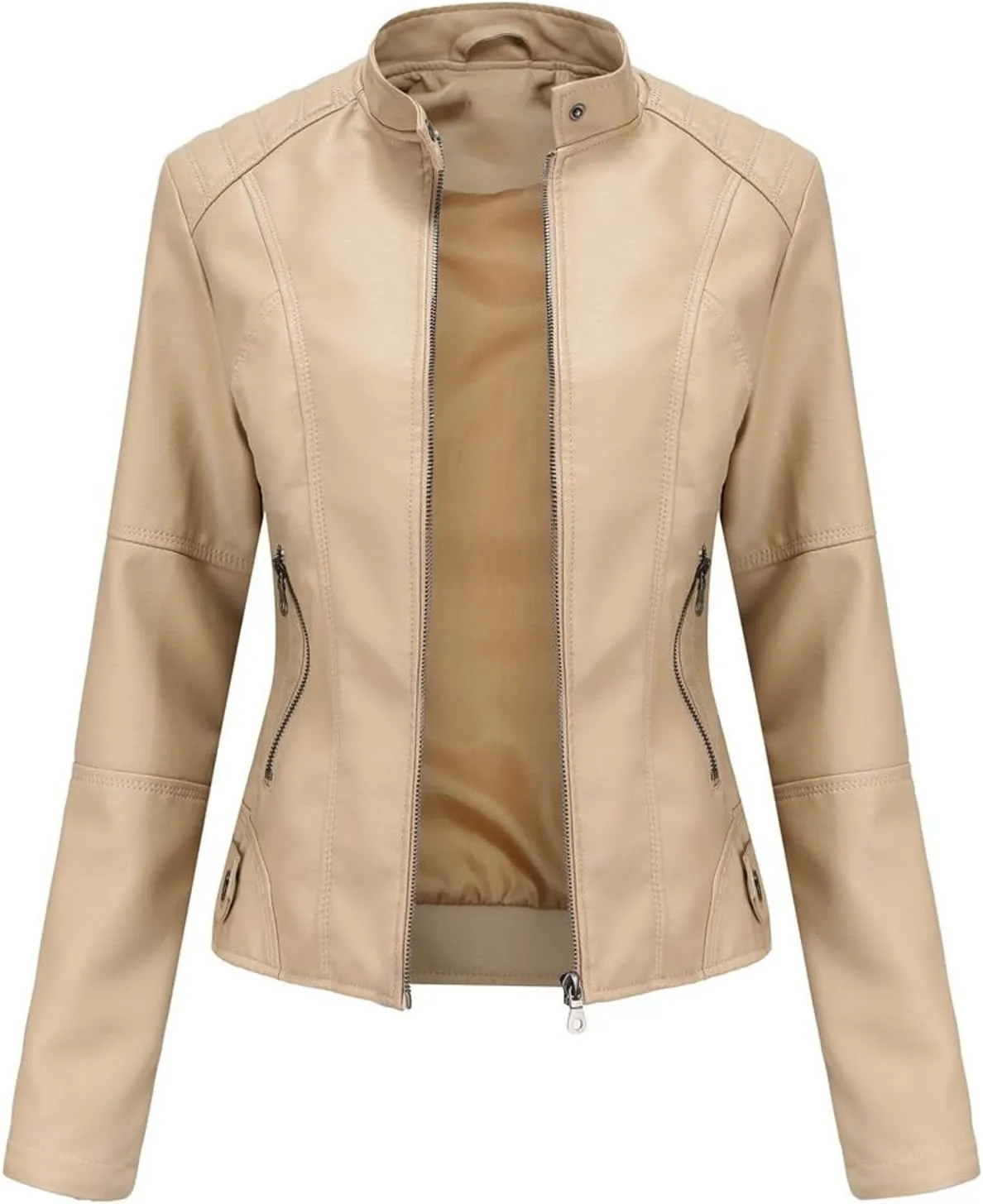 Lu's Chic Women's Long Sleeve Coat Faux Leather Snow Spring Motorcycle Full Zip Leather Jacket Winter Jacket