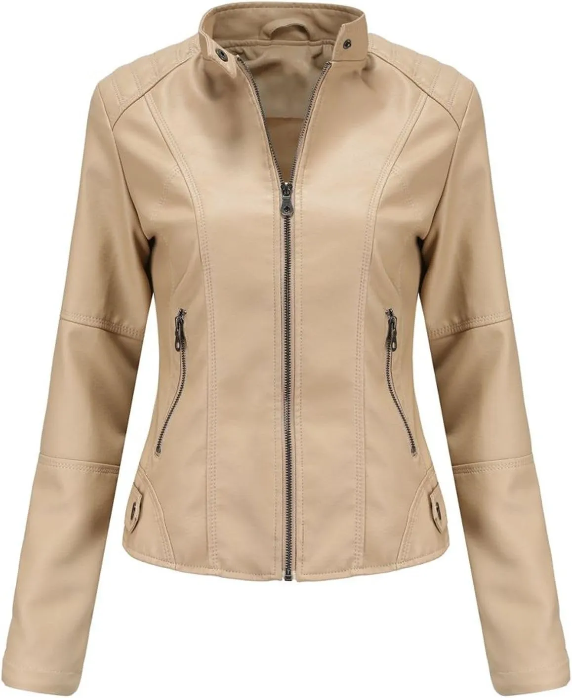 Lu's Chic Women's Long Sleeve Coat Faux Leather Snow Spring Motorcycle Full Zip Leather Jacket Winter Jacket