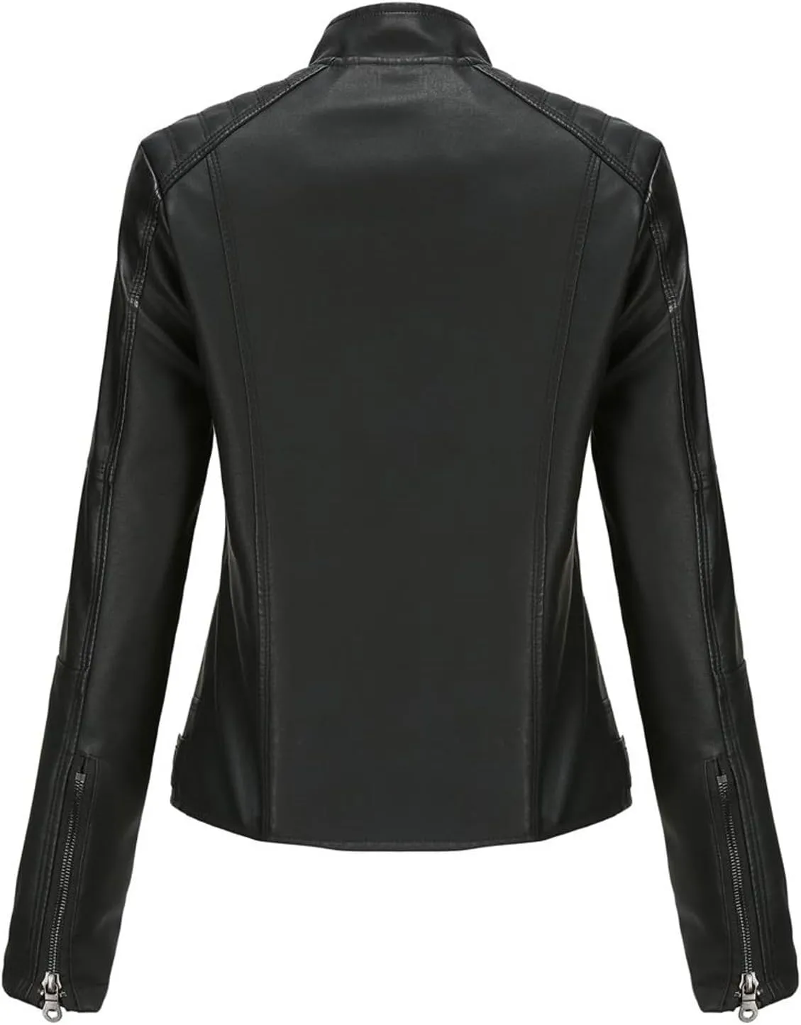 Lu's Chic Women's Long Sleeve Coat Faux Leather Snow Spring Motorcycle Full Zip Leather Jacket Winter Jacket