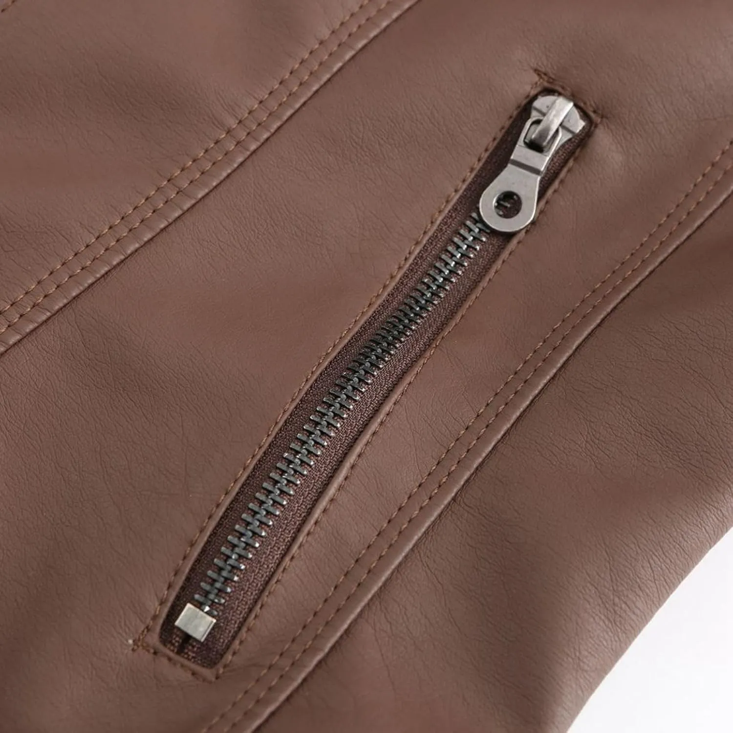 Lu's Chic Women's Long Sleeve Coat Faux Leather Snow Spring Motorcycle Full Zip Leather Jacket Winter Jacket
