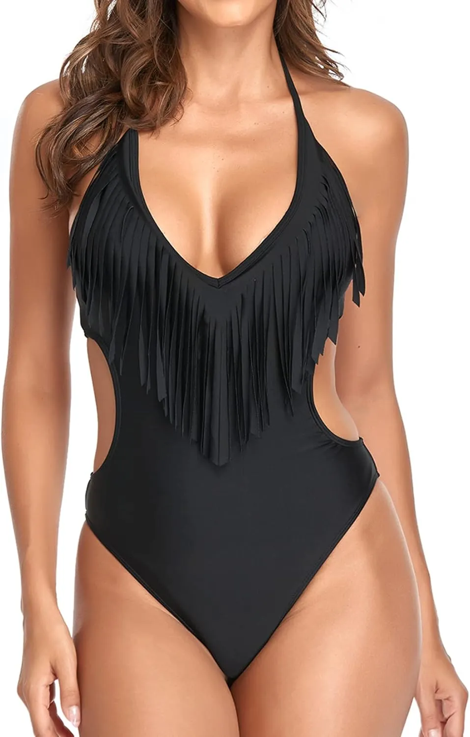 Lu's Chic Women's One Piece Monokini Swimsuit Lace Bandeau Top Bikini Cutout Backless Bathing Suit