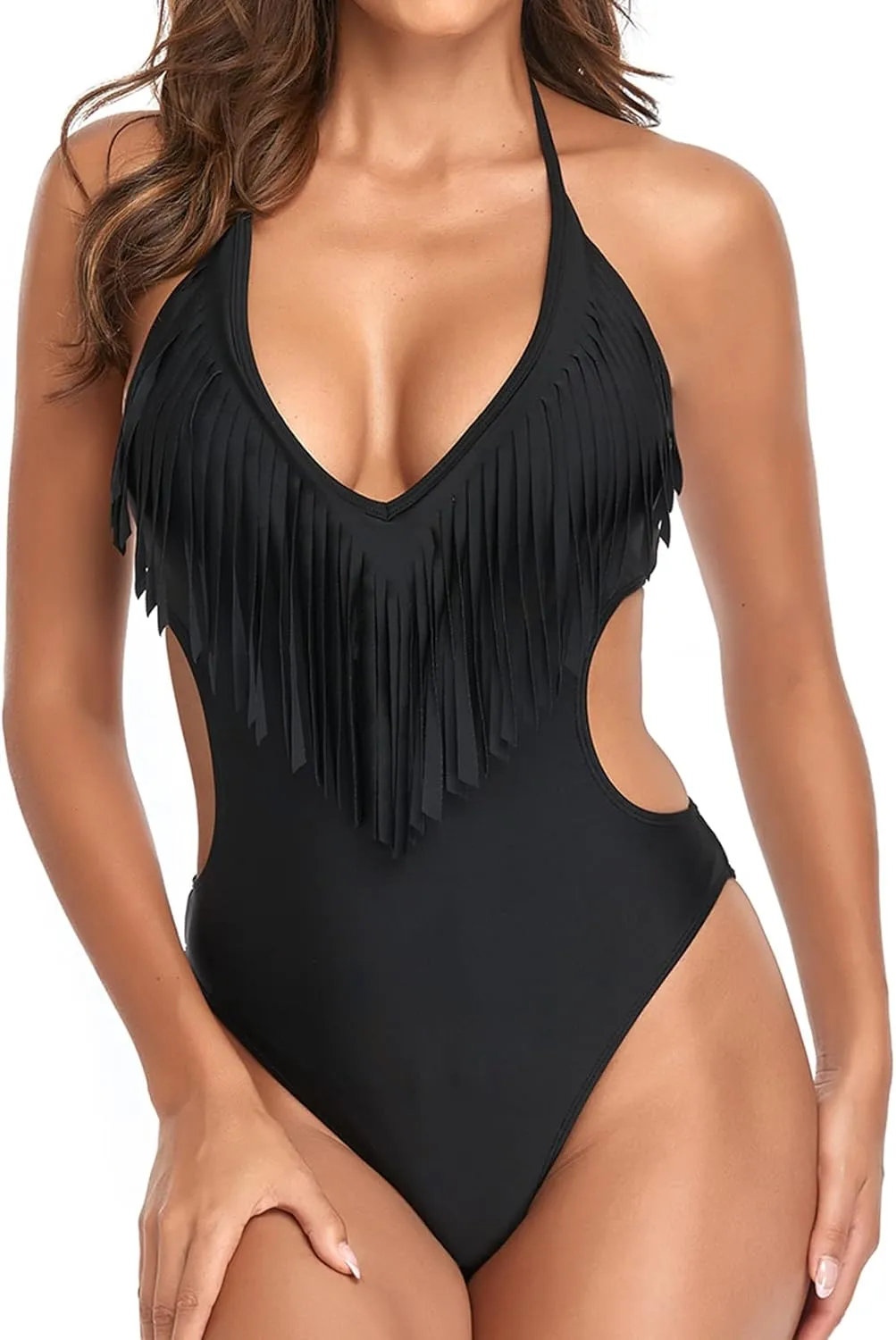 Lu's Chic Women's One Piece Monokini Swimsuit Lace Bandeau Top Bikini Cutout Backless Bathing Suit