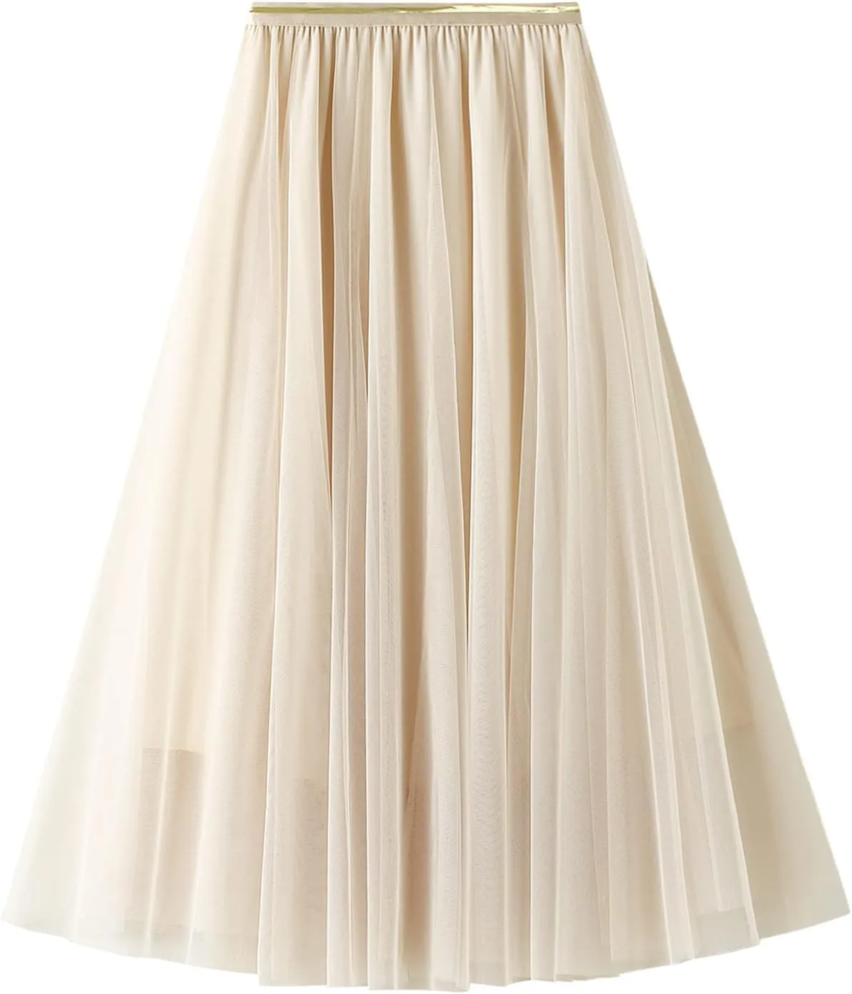 Lu's Chic Women's Pleated Tulle Skirt High Waist Tutu Skirt Chiffon Elastic Waist Summer Layered