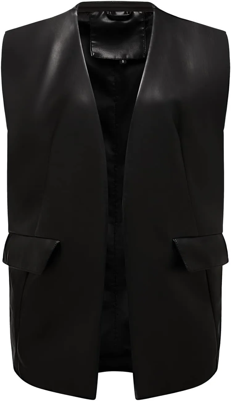 Lu's Chic Women's PU Faux Leather Vest Sleeveless Open Front Top Casual Fashion Fitted Regular Fit
