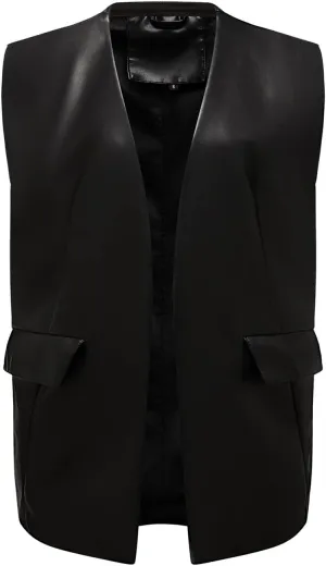 Lu's Chic Women's PU Faux Leather Vest Sleeveless Open Front Top Casual Fashion Fitted Regular Fit