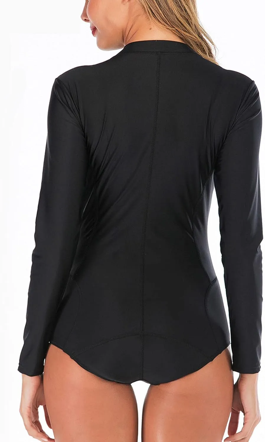 Lu's Chic Women's Rash Guard Zip Wetsuit Long Torso Swimsuit Surf Swimwear One Piece Sleeveless