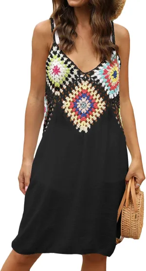 Lu's Chic Women's Summer Dress V Neck Sundress Casual Backless Sexy Floral Spaghetti Strap Knit