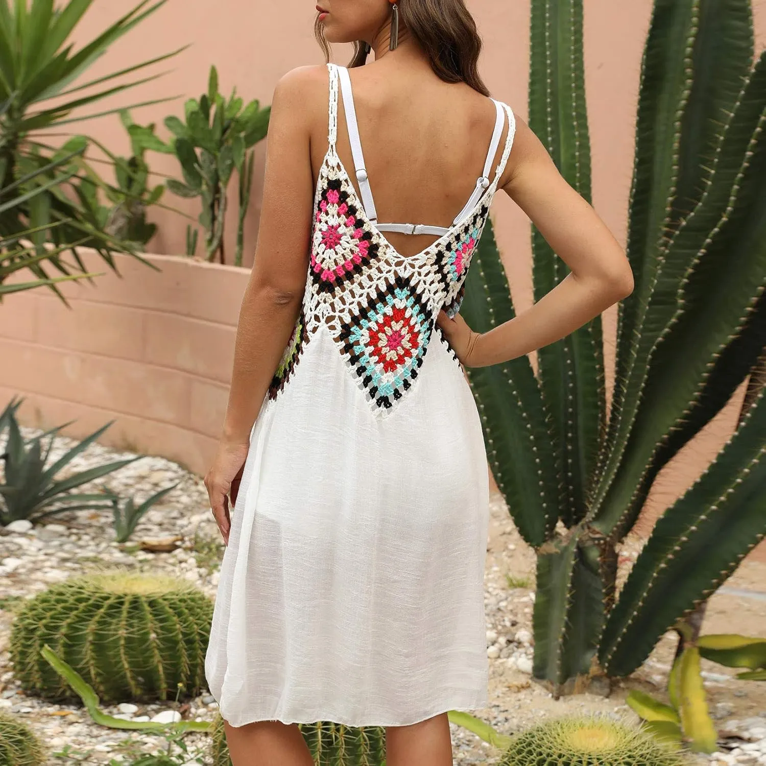 Lu's Chic Women's Summer Dress V Neck Sundress Casual Backless Sexy Floral Spaghetti Strap Knit