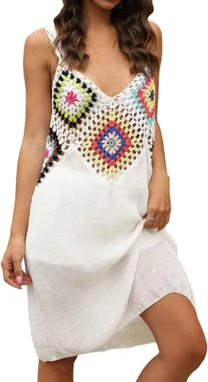 Lu's Chic Women's Summer Dress V Neck Sundress Casual Backless Sexy Floral Spaghetti Strap Knit