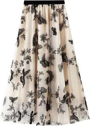 Lu's Chic Women's Tulle Butterfly Skirt Tutu High Low Tea-Length Asymmetrical Elastic Waist A-line