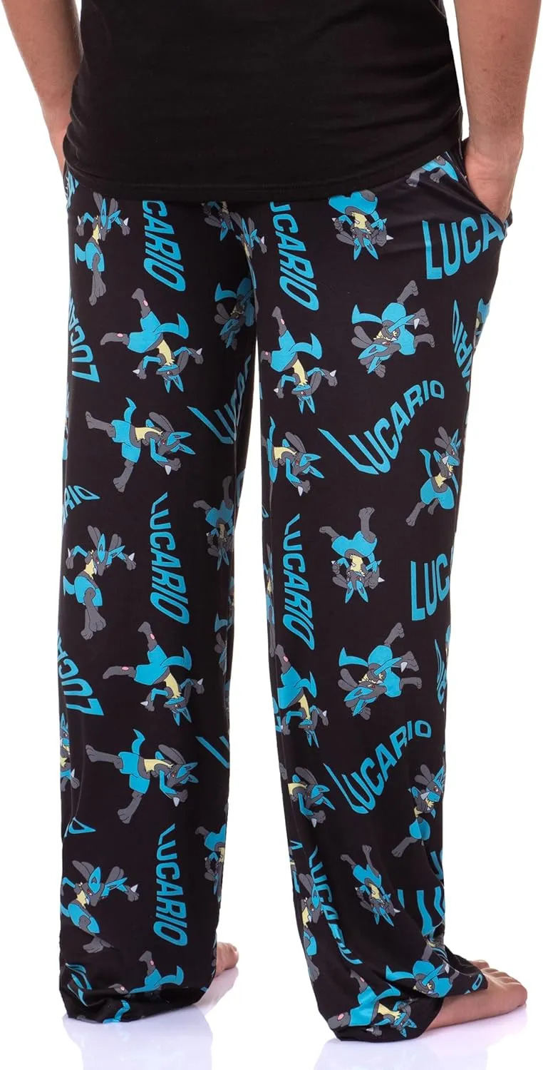 Mad Engine Pokemon Men's Lucario #0448 Fighting Poses All Over Print Adult Pajama Pants Sleep Lounge Bottoms
