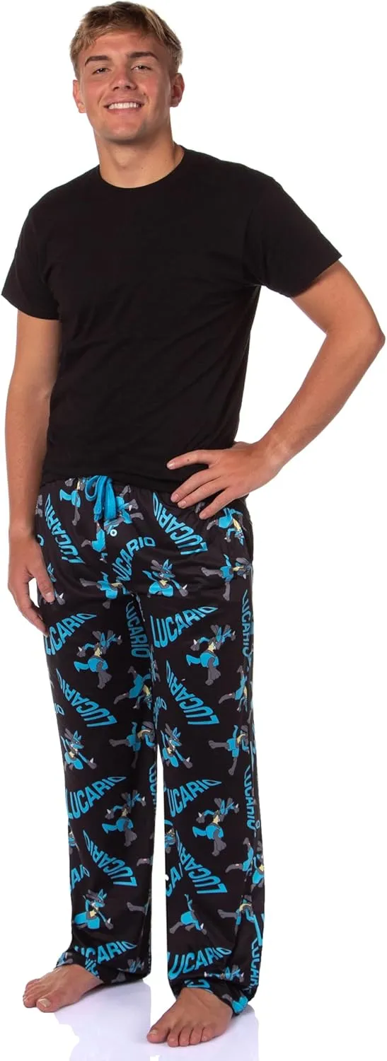 Mad Engine Pokemon Men's Lucario #0448 Fighting Poses All Over Print Adult Pajama Pants Sleep Lounge Bottoms