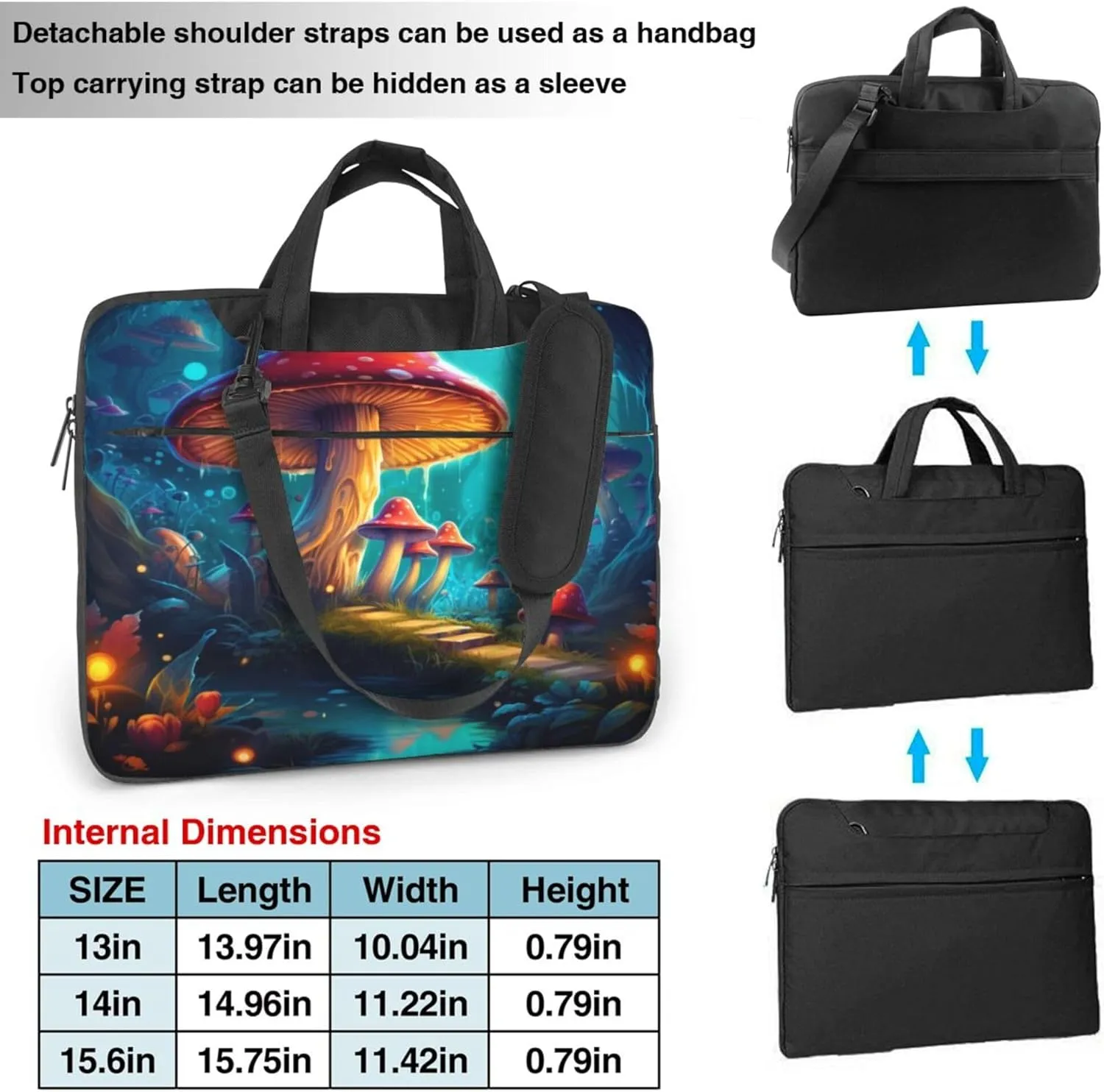 Magic Mushrooms Laptop Shoulder Bag for Women, Tropical Plants Laptop Sleeve Case Durable Computer Bag