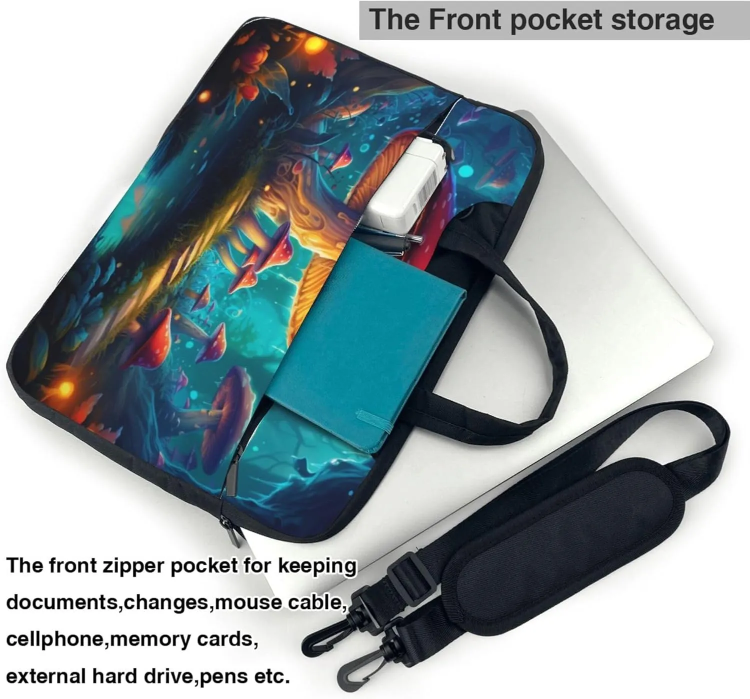 Magic Mushrooms Laptop Shoulder Bag for Women, Tropical Plants Laptop Sleeve Case Durable Computer Bag