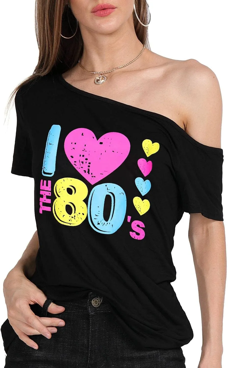 MAGICMK Womens Short Lips Print Causal Off The Shoulder Plus Size T-Shirt Tops