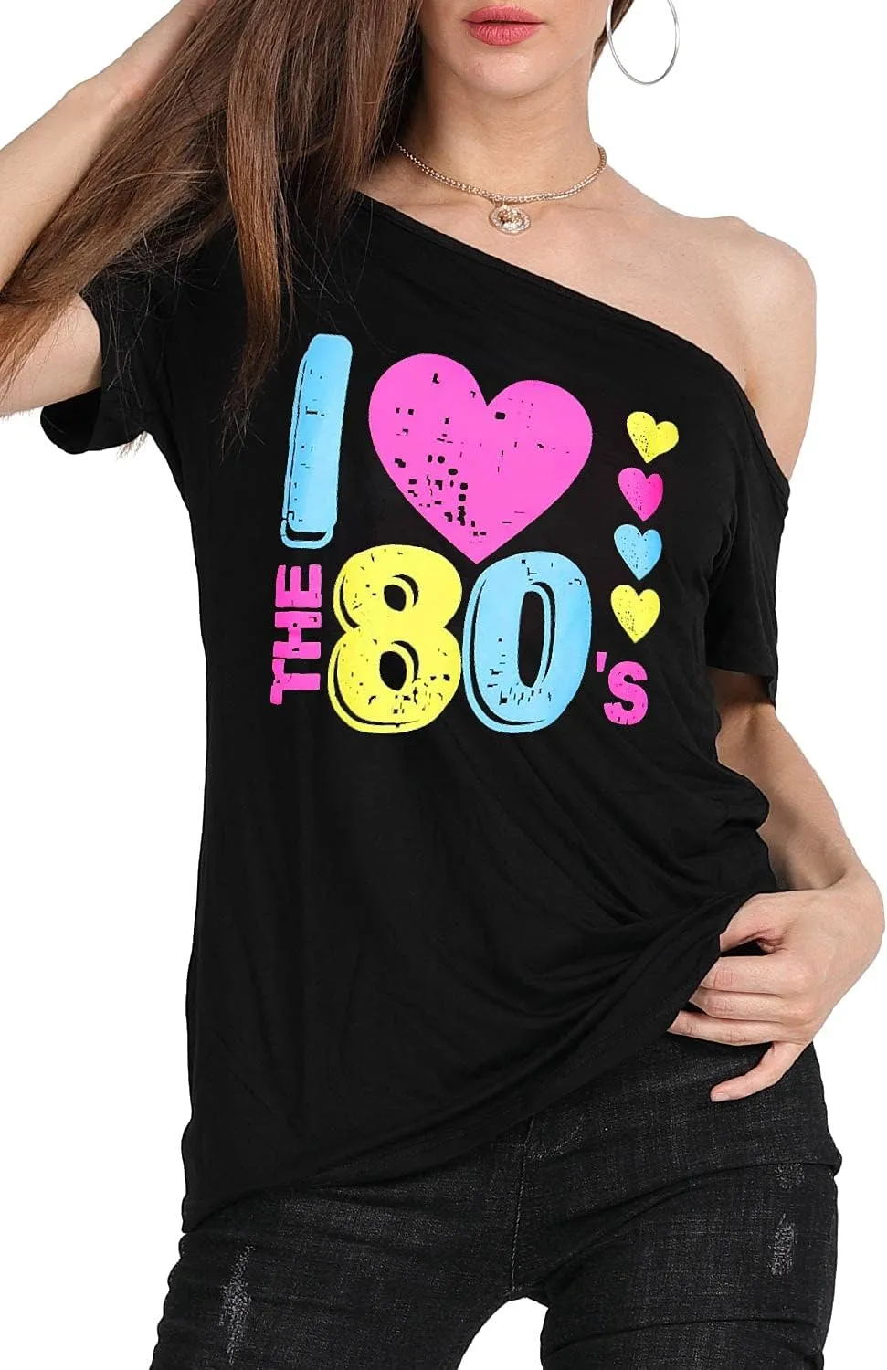 MAGICMK Womens Short Lips Print Causal Off The Shoulder Plus Size T-Shirt Tops