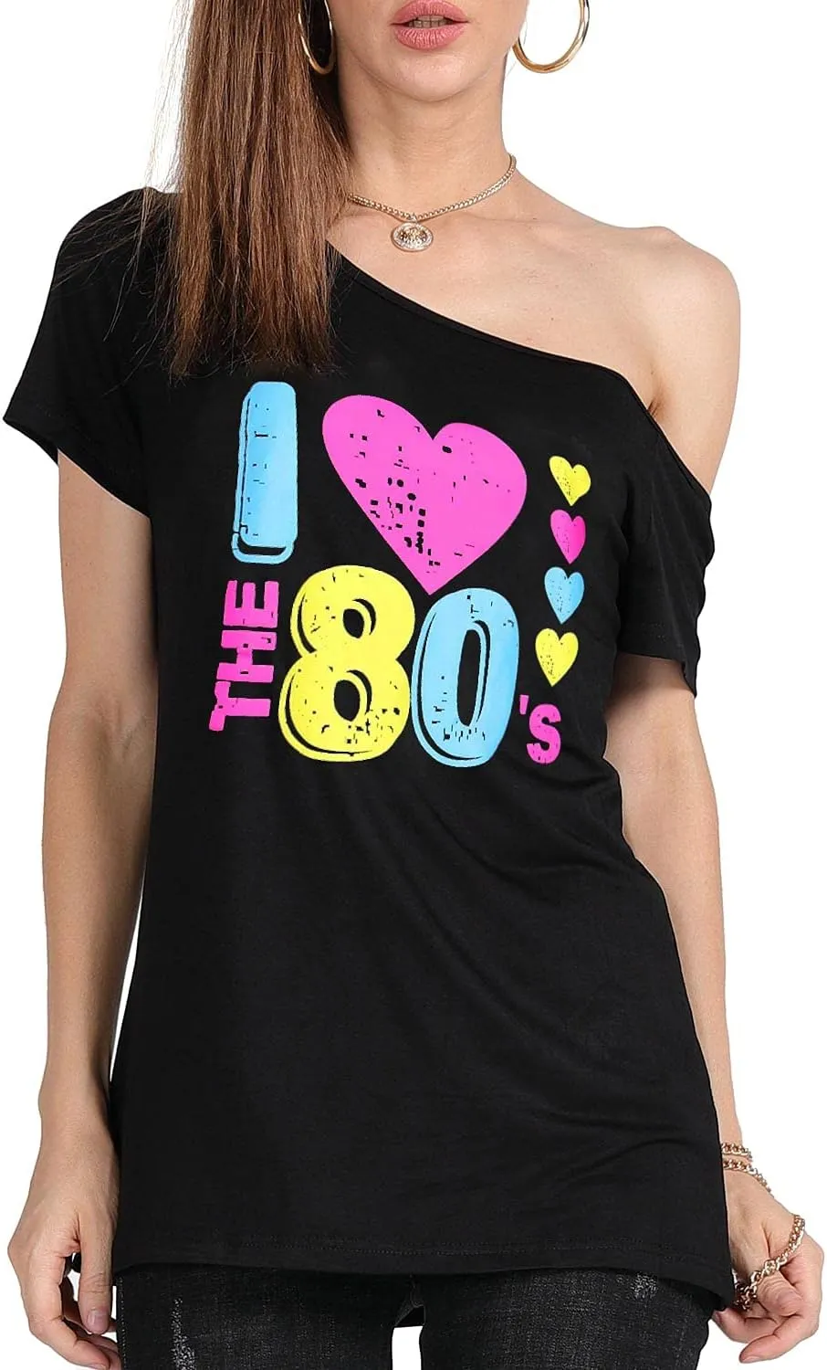 MAGICMK Womens Short Lips Print Causal Off The Shoulder Plus Size T-Shirt Tops