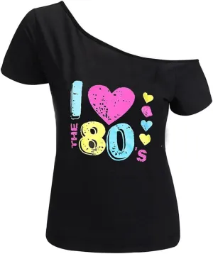 MAGICMK Womens Short Lips Print Causal Off The Shoulder Plus Size T-Shirt Tops