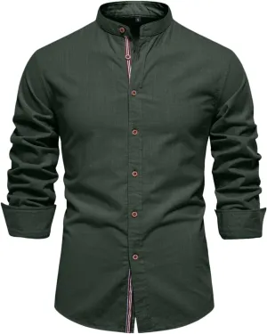 Mandarin Collar Long Sleeve Shirt for Men Slim Fit Stylish Button-Down Lightweight Fabric Ideal for Formal Casual